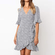 Deep V-Neck Elegant Ruffles Polka Dot Mini Women Dress