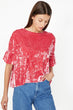 "Women 'S Pink Ruffle Detail T-Shirt "