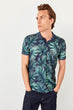 Navy Blue Mens Printed Polo Collar T-Shirt