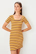 Mustard Square Collar Knitted Dress