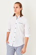 White Male Fillet Mobile Epaulets Slim Fit Shirt