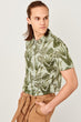 Green Men Leaf Printed Front Button Polo Collar T-Shirt