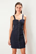 Dark Blue Lacing Detailed Denim Dress