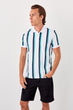 White Male Striped New Polo Collar T-