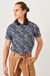 Navy Blue Mens Printed Polo Collar T-Shirt