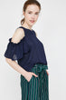 Women Navy Blue Ruffle Detail Bluz