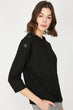 Women Black Bicycle Neck Long Sleeve Button Detail T-Shirt