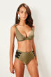Khaki High Waist Sides Ribbon Detail Bikini