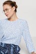 Women Blue Bike Collar Long-Sleeved Blouse