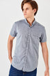 Navy Blue Men Slim Fit Short Sleeve Single Pocket Top  New Shirt