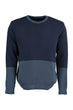 Navy Blue Men Panelled Textured Bike Collar Sweater
