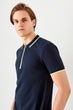 Navy Blue Male Colar Zipper Neon New Polo Collar T-Shirt