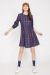 Women Navy Blue Plaid Dress