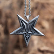 Mens Satanic Satan Inverted Pentagram Necklaces Baphomet Jewelry Demon Chaos Star Skull Pendant Ancient Silver Color