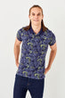 New Navy Blue Mens Printed Polo Collar T-Shirt