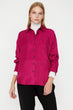 Women Pink Vintage Lapel Long Sleeve Button Detail Patterned Shirt