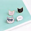 Cool Heart Sunglasses Cat Black white kitten Enamel pins Cartoon Dialog Box Denim Lapel Badges Brooches