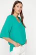 "Women 'S Green V Collar Blouse "