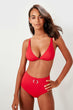 Red Buckle Detail High Waist Bikini