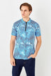 Blue New Men 'S Printed Metal Zipper Polo Collar T-Shirt TMNSS19PO0017