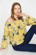 Women Yellow Floral Long Sleeve  Open Blouse