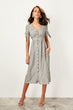 Women Striped Bohemian Black Button Detail Boho Dress