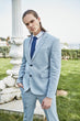 Blue Men Slim Fit Linen Smart