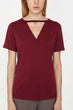 "Women Burgundy Collar Detail T-Shirt "