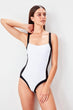 White Edges Black Striped Swimwear