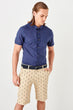 Navy Blue Male Short-Sleeve  Collar  Pockets Slim fit Shirt