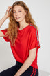 Women Red Short Sleeve Cycling Neck T Shirt