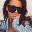 Oversized Sunglasses Women Fashion  Black Square Flat Top Sunglasses Rivet Big Frame Male Shades Lunette Femme Sunnies UV400