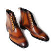 Full Brogue Vintage Men's Ankle Boots Patina Plain Brown Handmade Mans Footwear Genuine Cow Leather Square Toe Botas