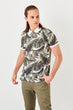 White Mens Printed Polo Collar T-Shirt