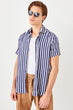 Navy Blue Male Striped Short Sleeve Slim Fit New Shirt