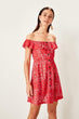 Red Carmen Collar Pattern Knitted Dress