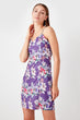 Purple Flower Patterned Knitted Dress