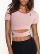 Women Cross Hem Short Sleeve Quick Dry Fitness Crop Tops