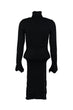 WOMEN-Black Handles Flounces Sweater Dress