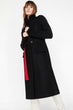 Women Black High Collar Button Detail Pocket Detail Coat