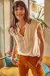 Women Raw White V-Neck 4 Button Viscose Blouse