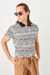 Navy Blue Mens Printed Polo Collar T-Shirt