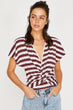 Women Burgundy Striped T-Shirt