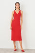 Red V Neck Knitted Dress