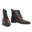 Lace-Up Brogue Patina Bespoke Handmade Autumn Brown Motorcycle Flat Genuine Cow Leather Pointed Toe Men's Ankle Boots