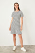 Raw White Striped Knit Dress