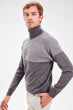 Gray Men 'S Turtleneck Lapel Paneled Knitwear Sweater New