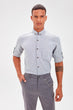 Gray New Men 'S Slim Fit Fit Buttoned Collar Single Pocket Shirt