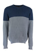 Navy Blue Men Panelled Bike Collar Sweater