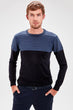 Navy Blue Men Panelled Knitwear Sweater
